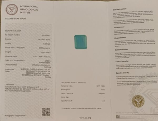 IGI Certified EMERALD 5.59 carats - Image 4